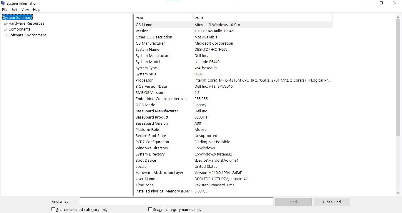 system information on windows 10 