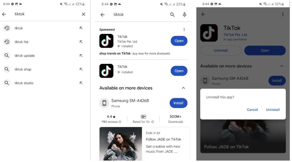 uninstall Tiktok from google play store